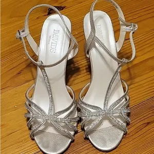 David's Bridal Metallic Strappy Heels thumbnail 1
