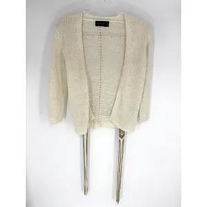 The Limited Cream Linen Metallic Open Front Cardigan Macrame‎ Fringe Belt XS thumbnail 2