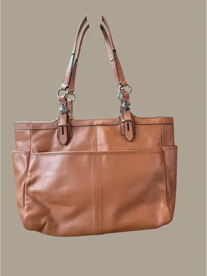 Coach Leather Shoulder Tote Bag in Metallic Orange thumbnail 2