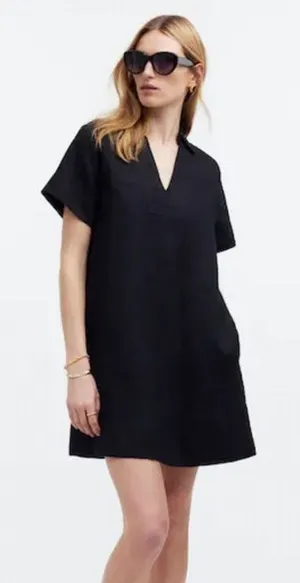 Madewell Dress Black V-Neck Puff Sleeve Mini Shirt dress size medium thumbnail 1