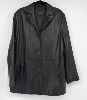 Excelled Collection Women's L Black Genuine Leather Blazer Jacket Y2K thumbnail 1