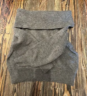 H&M Off the Shoulder Fold-Over Neck Gray/brown Knit Sweater thumbnail 1