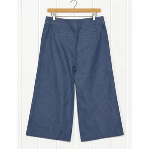 Talbots Wide Leg Crop Pants Womens 12 Blue Chambray Cotton Linen Culottes thumbnail 2