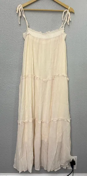Altar'd State Cream Tiered Tie-Strap Maxi Dress Size Large thumbnail 1