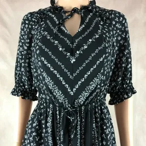 CeCe Black Floral Smocked Midi Dress Size XS thumbnail 7