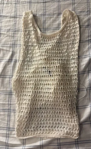 Urban Outfitters Cream Crochet Open Back Top – Size L thumbnail 1