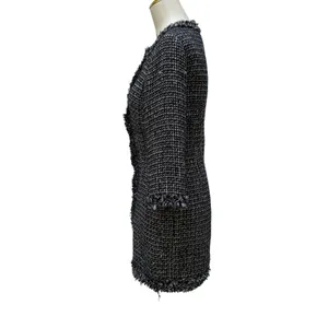 Zara‎ Tweed Mini Dress Size M Black Blue Gold Button Frayed Trim Classic Preppy thumbnail 4