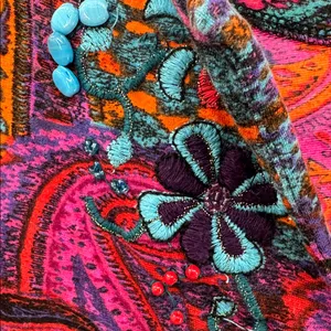 Chico's Colorful Paisley Women's Blouse beaded M/8 v-neck boho casual sequin thumbnail 11