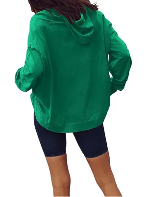 NEW Green Cotton Lightweight Hooded Top Oversized Long Sleeve Shirt XL thumbnail 3
