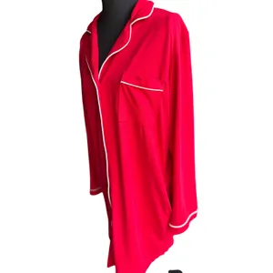 Red Button Front Nightgown Women's Medium Soft Pajama Sleep Shirt Pockets thumbnail 2