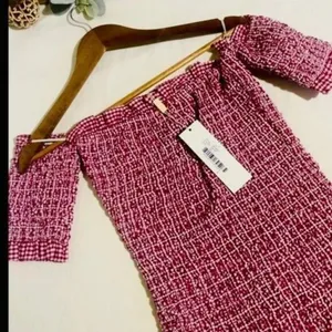 Petersyn Mini Benson Dress XS Smocked Off Shoulder Gingham Cotton NWT thumbnail 4