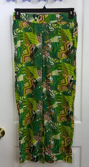 Haute Hippie green‎ geometric pull on flowy straight pocket lightweight pants S thumbnail 1