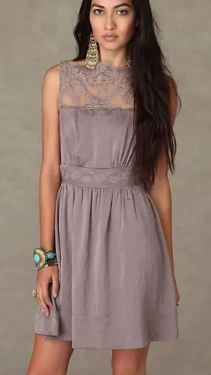 Free People S solid lace neck dress in black thumbnail 1