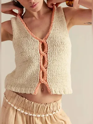 NWT Free People Sicily Shell Sweater - ivory combo - Medium thumbnail 3