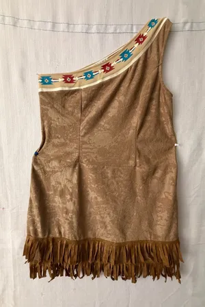 Women’s Size M One Shoulder Fringe Suede Mini Dress Western Boho Tan (A650) thumbnail 1