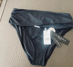 La Blanca Island Goddess Shirred Band Hipster Bottom - Black thumbnail 4