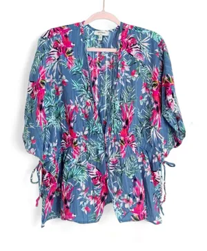 Haute Hippie Claire Kimono Size Small Tropical Floral Peasant Top Bird Print thumbnail 1