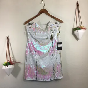 NWT 4SI3NNA Alina white sequins strapless dress thumbnail 4