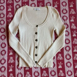 Madewell Scoopneck Cardigan Sweater in cream cotton blend XS thumbnail 3