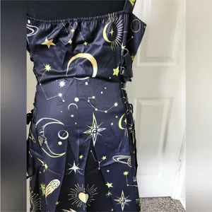 Black Celestial Print Dress Star Moon Lace Up Zipper XL thumbnail 5