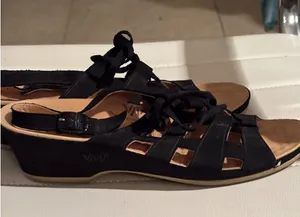 VITAL Black Suede Lace‎ Up Wedge Sandals Women's Size 38 US 7.5 Made in Austria thumbnail 1