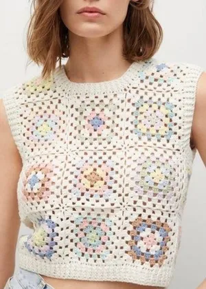 Mango MNG Granny Square Hand Crocheted Sweater XS/S thumbnail 1