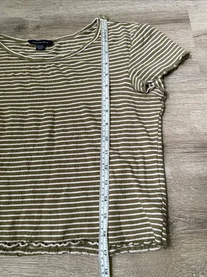 American Eagle | Green striped lettuce hem top size xs thumbnail 3