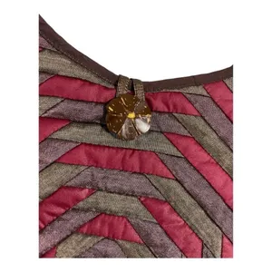 Boho Quilted Silk Shoulder Bag | Red Brown Patchwork Hobo | Coconut Button thumbnail 7