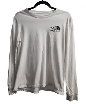 The North Face Womens Long Sleeve‎ T Shirt Size M Graphic Print White Since 1966 thumbnail 1