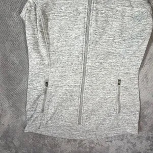 Athleta Stronger Spacedye Heathered Light Gray Sleeveless Full Zip Vest Small thumbnail 4