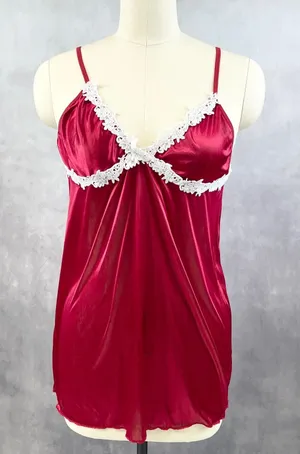 Y2K Babydoll Cami Tank Womens M/L Red Satin Fairy Whimsigoth‎ Retro Festival thumbnail 1