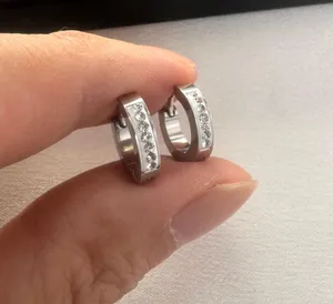 CZ Small Silver Hoop Earrings for Men Women Streetwear Unisex Style thumbnail 4