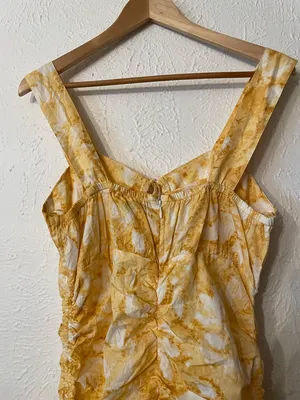NWT Anthropologie Louna Yellow Floral Print Tie-Front Ruched Mini Dress Large thumbnail 6