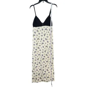 Zara Crochet Satin Maxi Slip Dress Black Cream‎ Lavender Floral Boho Festival S thumbnail 11