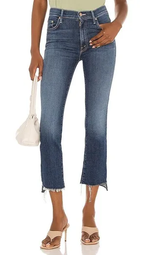 MOTHER Insider Crop Step Fray Kick Flare 26 Girl Crush Mid Wash Stretch Denim thumbnail 1