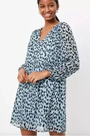 LOFT Shift Dress Womens XL Blue Excellent Leopard Print Drop‎ Waist V-Neck thumbnail 1