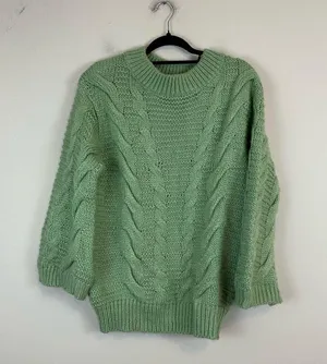 Princess Polly | Light Green Chunky Cable Knit Oversized Pullover Sweater M/L thumbnail 1