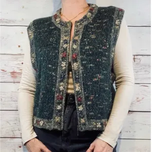 St. John's Bay Green Floral Cardigan Vest thumbnail 1