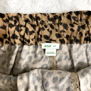 Aerie Tan Leopard Print Camp Paper Waist Lyocell Pull-on Summer Beach Shorts S thumbnail 4