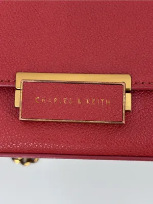 Charles & Keith Scarlet Pebbled Crossbody with Gold Chain Strap thumbnail 4