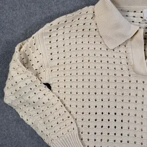 JOIE Sansa Open Knit Sweater Women's Medium Cream Long Sleeve V-Neck thumbnail 4