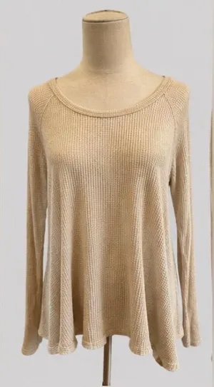 We The Free Free People Medium Cream Waffle Knit Top Oversized Long Sleeve thumbnail 1