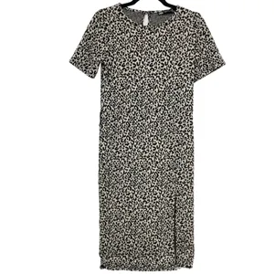 Zara Brown Animal Print Short Sleeve Knee Length Sheath Dress Womens M Leopard thumbnail 2