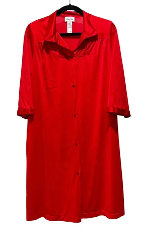 Vanity Fair Vintage‎ Red Lace Trim Button Front Nightgown Robe Kimono Size Small thumbnail 1