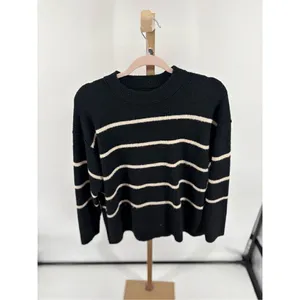Aerie Unreal Stripe Sweater XS Black Cream Crewneck Knit Pullover Women thumbnail 9
