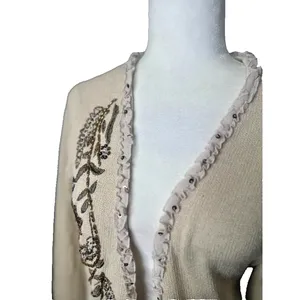 Vintage Coldwater‎ Creek Large Cardigan Sweater Festival Boho Ruffle Bead Earthy thumbnail 2