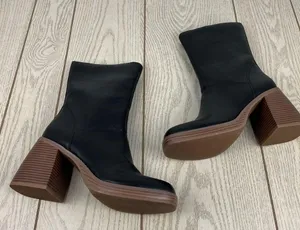 Sun + Stone Aleenn Stacked Round Toe Mid-calf Boots 9M Black Smooth $85 thumbnail 3