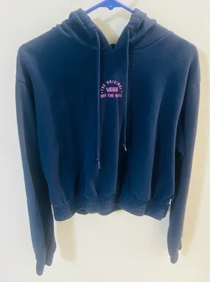 Navy blue Cropped Vans hoodie with pink logo thumbnail 1