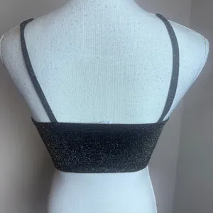 Forever 21‎ black metallic shimmer crop top tank cami sparkle rave club sz S thumbnail 3