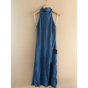 Lulus Exceptional Status Blue Halter Backless Slip Midi Dress Size Medium Gala thumbnail 5